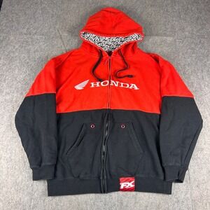 Honda Red Black Full Zip Hoodie Jacket Men's Size Large Factory Effex Racing Y2K